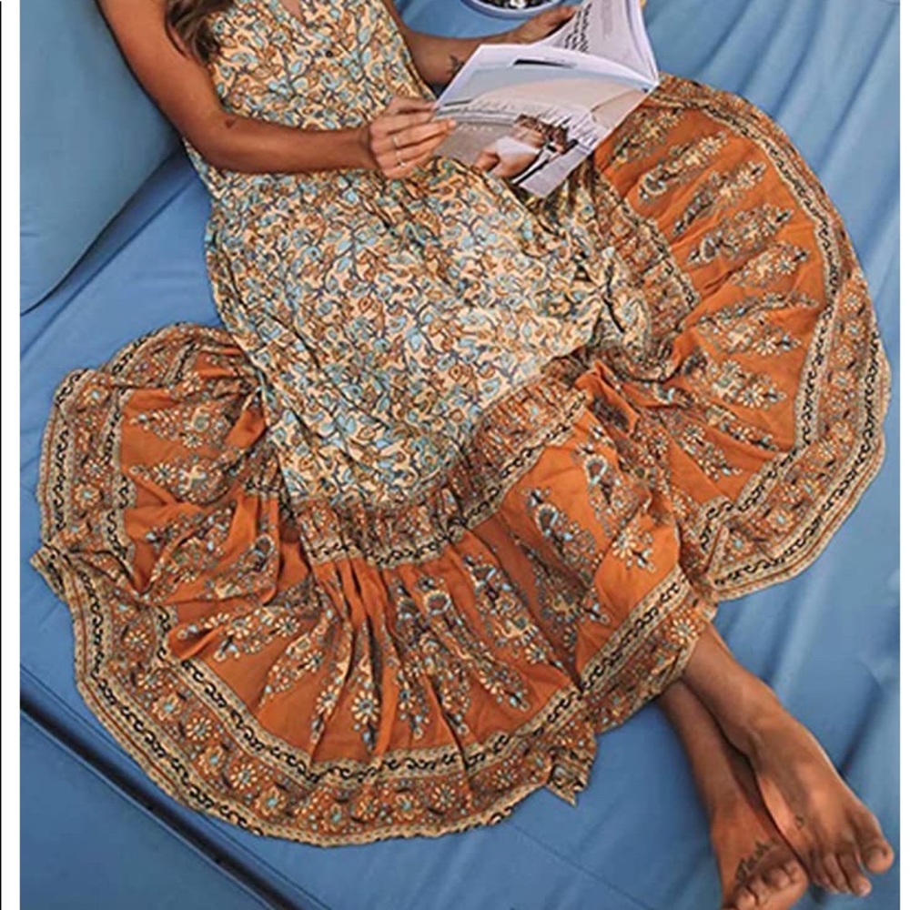 R.Vivinos Bohemian 1/4 button front maxi dress (L)